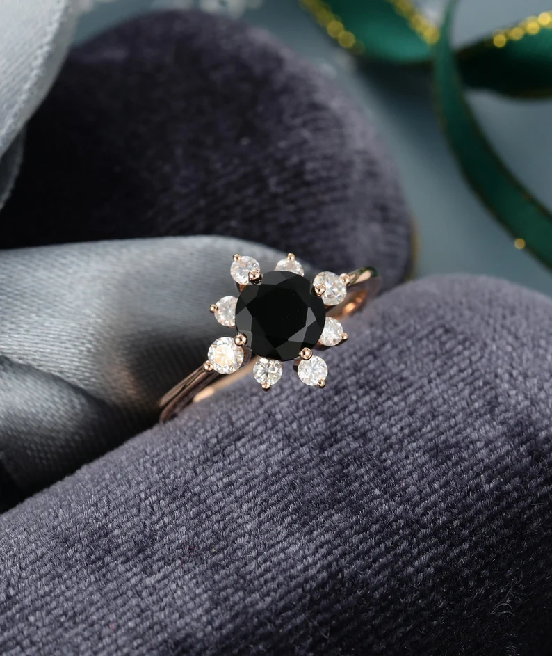 il_794xN.1940971927_hp9x Black Onyx engagement ring women moissanite halo rose gold vintage Diamond ring for women art deco anniversary gifts for her